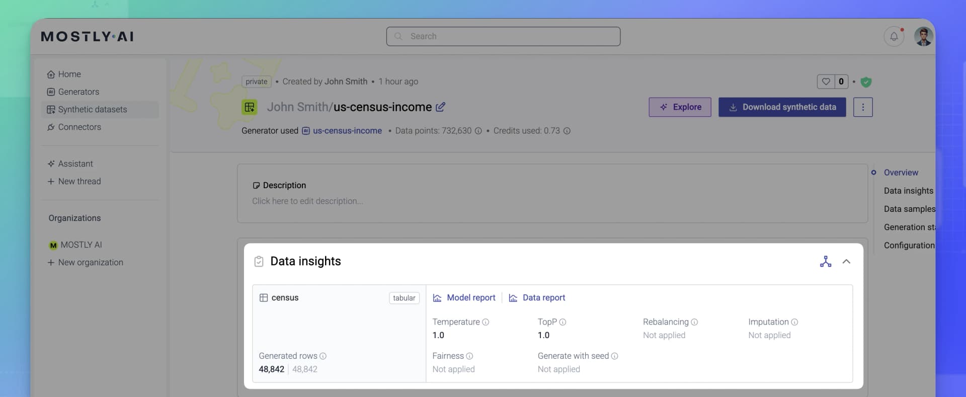 MOSTLY AI - Synthetic datasets - Data insights