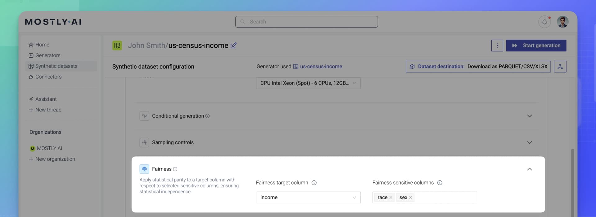MOSTLY AI - Fair synthetic data - Target column and sensitive columns